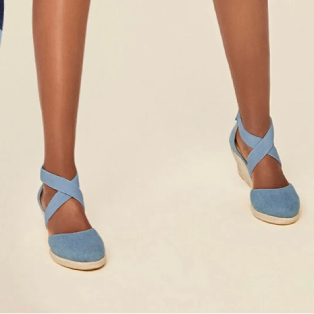 Talbots LYNDSAY D'ORSAY ESPADRILLE WEDGES -‎ DENIM